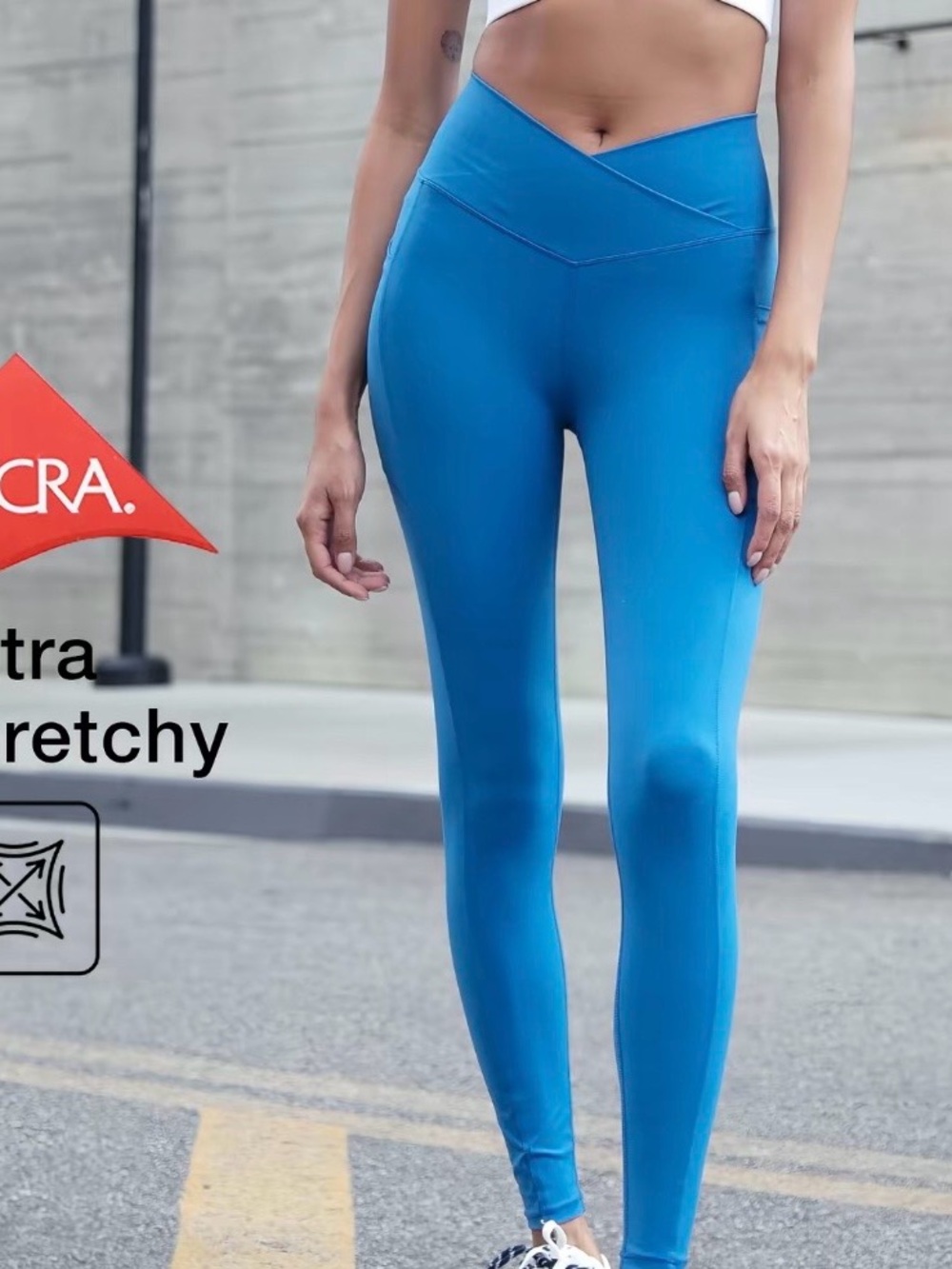 Vibrant Blue High-Waist V-Cut Yoga Leggings Buttery Soft